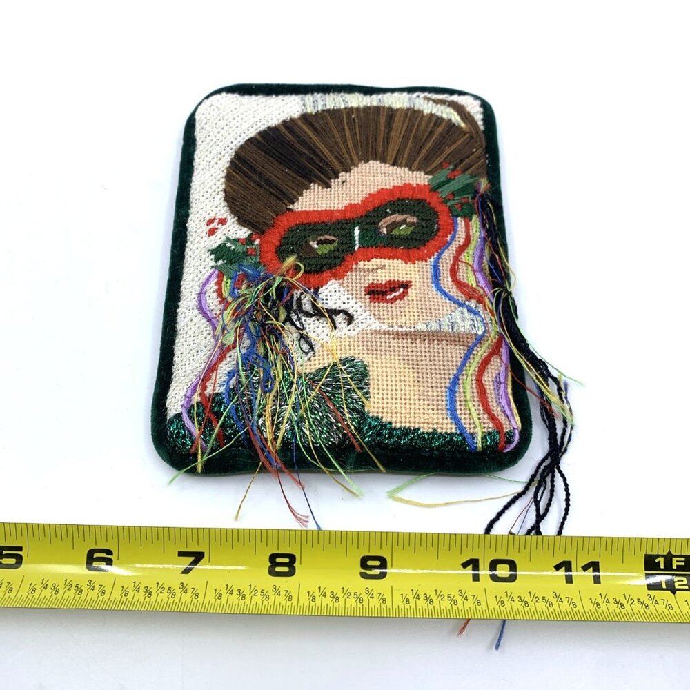 Vintage Handstitched Needlepoint Art Deco Pillow Flapper Masquerade Mask 6.5"x5" - Picture 10 of 10